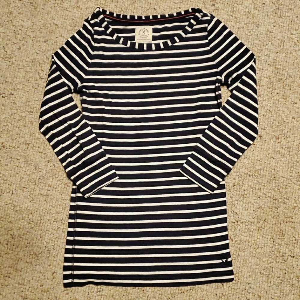 On Trend!/ Navy And White Striped Shirt